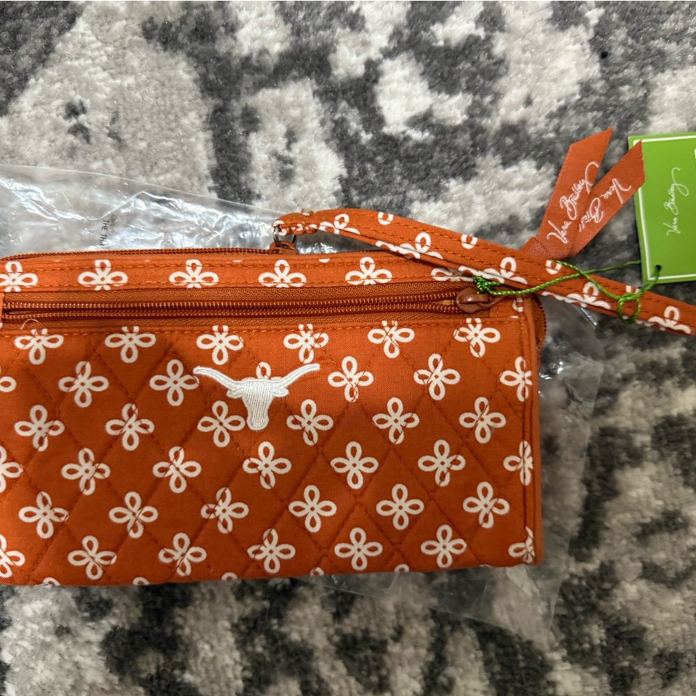 Vera Bradley Orange Quilted Wristlet with White Floral Design